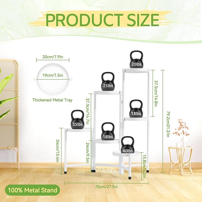 iDavosic.ly Plant Stand Indoor Outdoor, 6 Tier Corner Metal Flower Display Holder Shelf, Easy Assembly Folding Tall Orchid Rack for Patio Balcony Porch Garden Living Room House, White