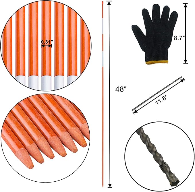 Sunnyglade 100PCS 48 Inch Driveway Marker 5/16 Inch Dia Reflective Driveway Poles Fiberglass Snow Stakes with Reflective Tape for Easy Visibility at Night
