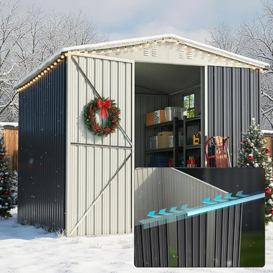 Quictent 8X6 FT Outdoor Metal Storage Shed, Easy Assemble, Lockable Tool Shed Waterproof Shed for Garden, Backyard, Lawn and Patio Scene with Combination Lock,Dark Gray(7.6X6.3 FT Base,No Floor)