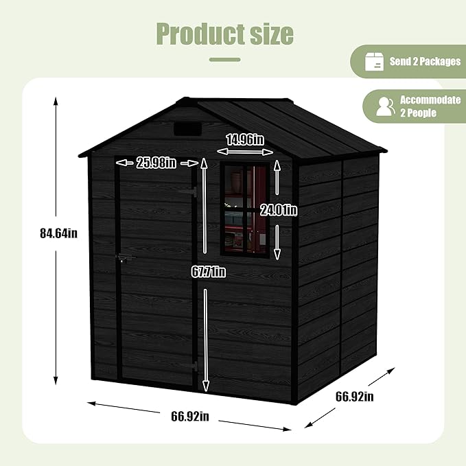 Outdoor Storage Resin Shed with Floor, Waterproof Plastic Garden Bike Shed with Lockable Door, Sloped Roof, Vents & Windows, Tool Shed for Patio, Backyard, Lawn (Wood Grain Black, 5.5X5.5FT)