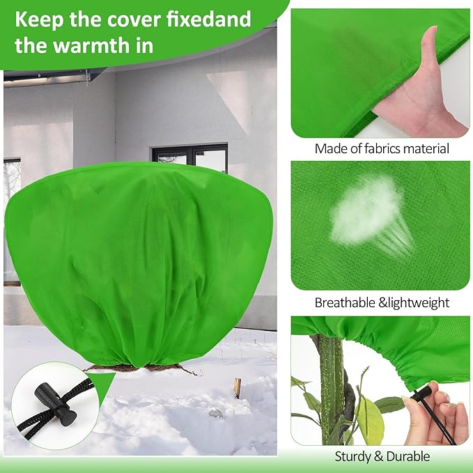 18 Pcs Winter Plant Covers Freeze Protection 39.4x23.6 Inch Horizontal Shrub Tree Plant Protection Bags Frost Blanket with Drawstring for Fall Winter Outdoor Garden Planting (Green)