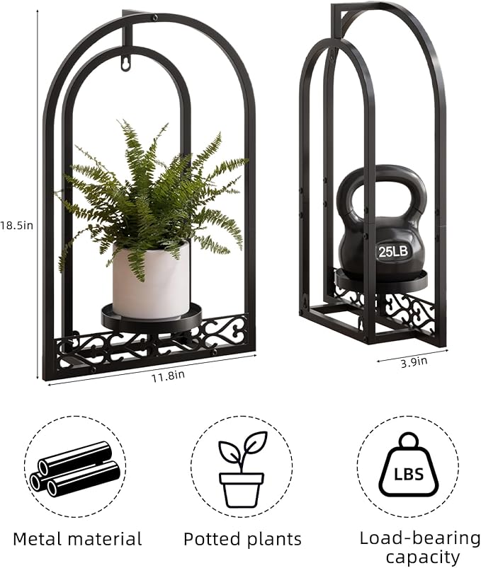 3 Pack Metal Wall Planter Arch Frame Hanging Plant Stand, Modern Black Iron Wall Decor for Indoor Outdoor Living Room, Balcony, Garden, Decorative Wall Mounted Plant Holder Set (3 Pack-Black)