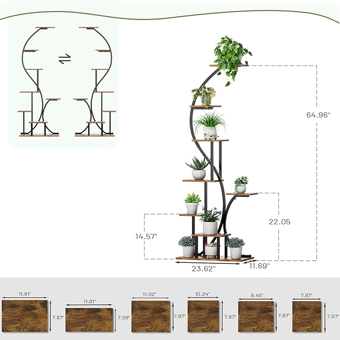 Plant Stand Indoor with Grow Lights, 2 Pack Tiered Indoor Plant Shelf, 65" Tall Plant Rack Flower Display Shelves, S-Shaped Metal Plant Flower Holder with Adjustable Brightness & Timer for Home, Patio