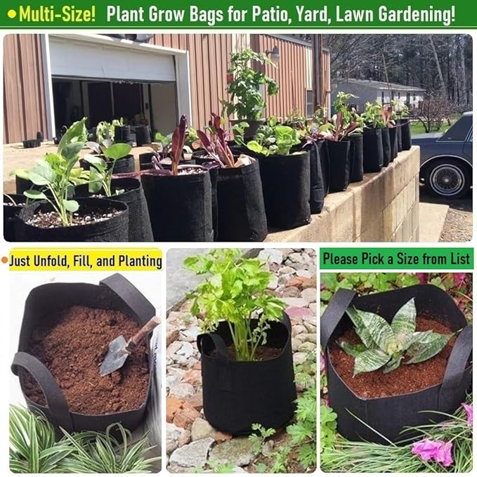 5-Pack 15 Gallon Plant Grow Bags (20x12 inch) Thickened Fabric Plant Pots Garden Bag for Potato,Tomato Planters,Herbs Veggies Planter Bag,Garden Pot,Flower Pot,Barrel Planter,Plant Container W/ Gloves