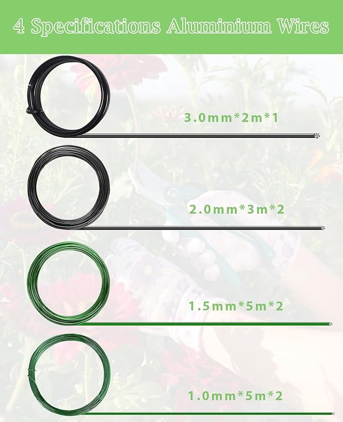 Bonsai Wire Kit 8Pcs, 7 Roll Aluminum Bonsai Training Wire Coils with Cutter Set -1/1.5/2.0/3.0mm Multiple Sizes Bonsai Accessories for Bonsai Trees Branch Control Plant Shaping