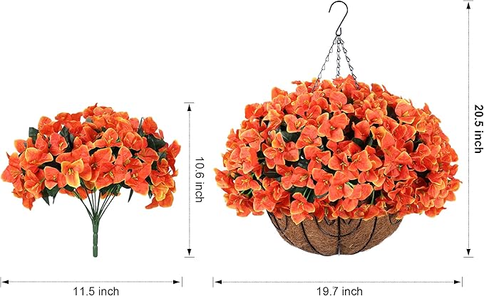Artificial Faux Hanging Flowers Plants Baskets for Outdoors Spring Decoration, Fake Silk Bougainvillea Flowers in Planter Look Real UV Resistant Faux Flower for Outside Porch Patio Garden Yard Home