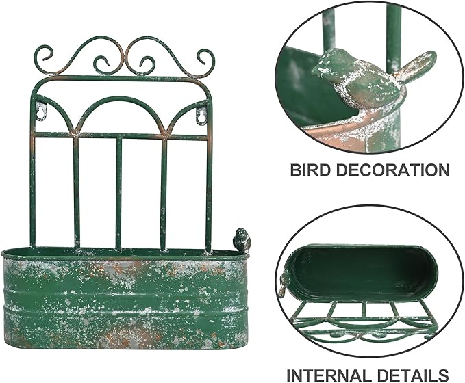 Rustic Metal Wall Planter Country Garden Wall Hanging Mount Vase Pocket Outdoor Vintage Hanging Pot Farmhouse Wall Decor for Plants Flowers (Green)