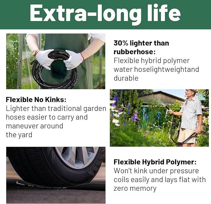 Short Garden Hose 1 ft x 5/8 in Male to Female Heavy Duty Small Water Hose Extend Connector, Lightweight Rubber Hybrid Leader Hose, Leak-Free Connections, Black