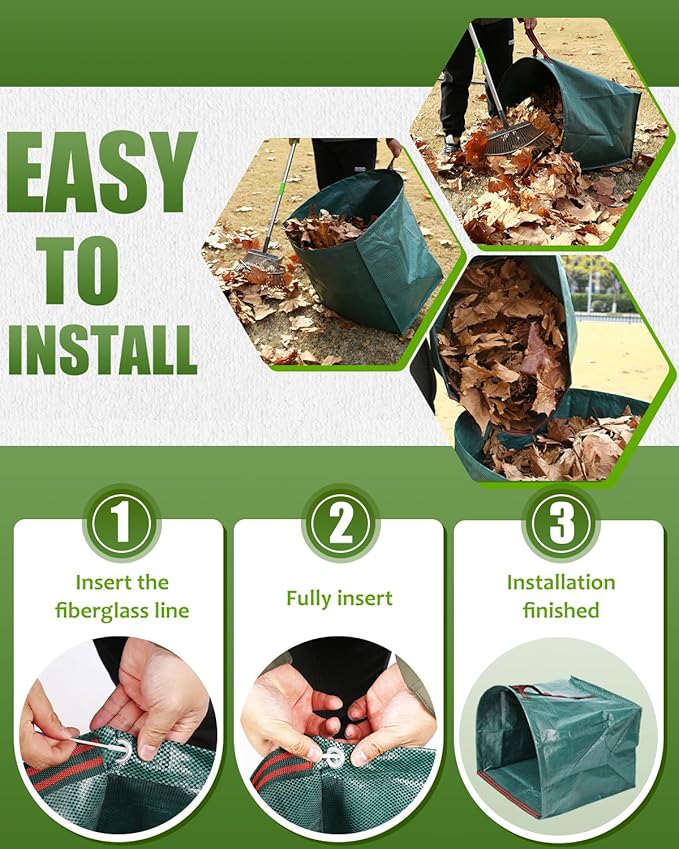 Joyhalo Reusable Yard Waste Bags, 2 Pack 40 Gallon Dustpan-Type Garden Bag for Collecting Leaves Garss Clippings, Heavy Duty lawn and leaf bags, Garden Waste Container for Clean Up Outdoor Debris