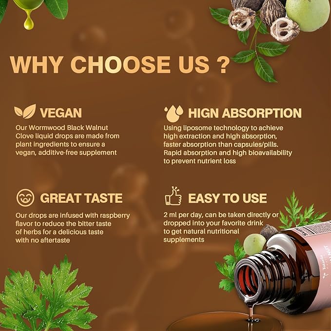 Totaria 2 Pack 20 in 1 Black Walnut Wormwood Tincture - Clove,Pumpkin Seed,Garlic,Oregano,Berberine - Gentle Gut Cleanse & Digestive Health - Alcohol-Free,Gut-Friendly -Raspberry Flavor - 4FL