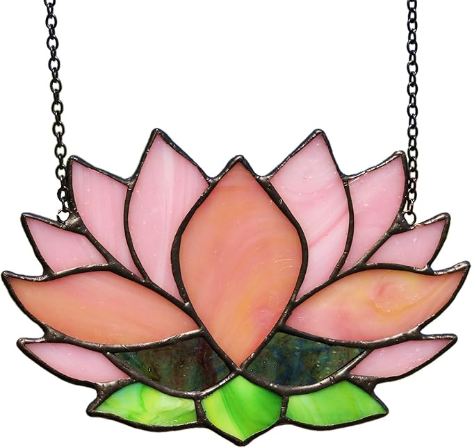 Lotus Flower Decor Stained Glass Window Hangings,Sun Catcher Gift for Mom Lotus Flower Decoration for Kitchen Livingroom,Birthday Gifts for Women