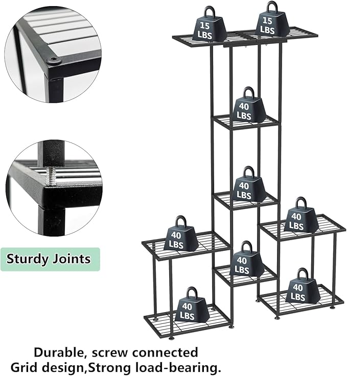Plant Stand Indoor Outdoor, Metal 6 Tier Tall Hanging Plant Shelf for Multiple Flower Planter Large Heavy Duty Ladder Plant Holder for Garden, Black (y-201)