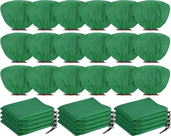 18 Pcs Winter Plant Covers Freeze Protection 39.4x23.6 Inch Horizontal Shrub Tree Plant Protection Bags Frost Blanket with Drawstring for Fall Winter Outdoor Garden Planting (Dark Green)