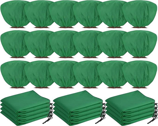 18 Pcs Winter Plant Covers Freeze Protection 39.4x23.6 Inch Horizontal Shrub Tree Plant Protection Bags Frost Blanket with Drawstring for Fall Winter Outdoor Garden Planting (Dark Green)