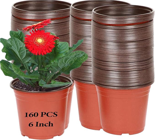 KINJOEK 160 Packs 6 Inch 1/2 Gallon Plant Nursery Pots, Plastic Nursery Flower Plant Pots Container Seed Starting Planter Nursery Pots for Seedlings Transplants Indoor Outdoor, Garden Yard