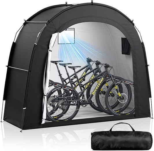 Housolution Bike Storage Tent Shed for 3 Bikes, Outdoor Portable 210D Oxford Thick PU4000 Waterproof Bike Cover with Ventilated Window, Bike Tent Fit for Bicycle, Lawn Mower, Garden Tools