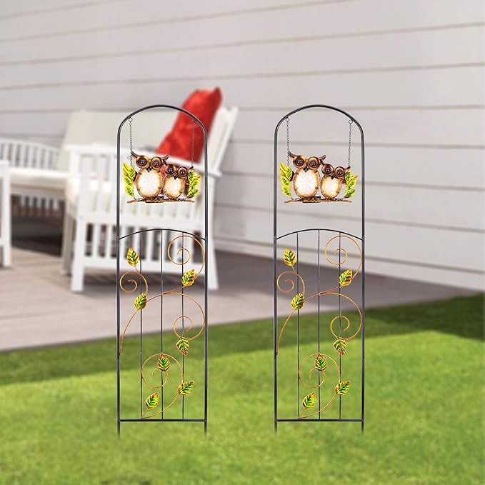 Solar-Powered Iron Plant Trellis with Lights,Voumsil Outdoor Garden Climbing Plant Support, Weatherproof Metal Stake for Vine Roses, Decorative Solar Lighting for Patio, Yard (Metallic Color 2 PCS)