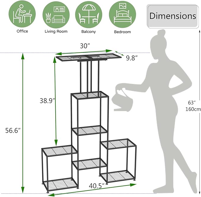 Plant Stand Indoor Outdoor, Metal 6 Tier Tall Hanging Plant Shelf for Multiple Flower Planter Large Heavy Duty Ladder Plant Holder for Garden, Black (y-202)