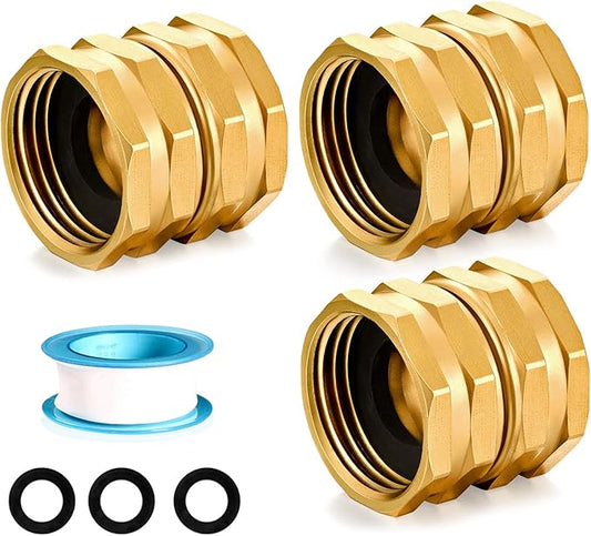 Garden Hose Female to Female Hose Adapter, 3/4 Inch Brass GHT Double Female Connector Swivel (3 PCS)