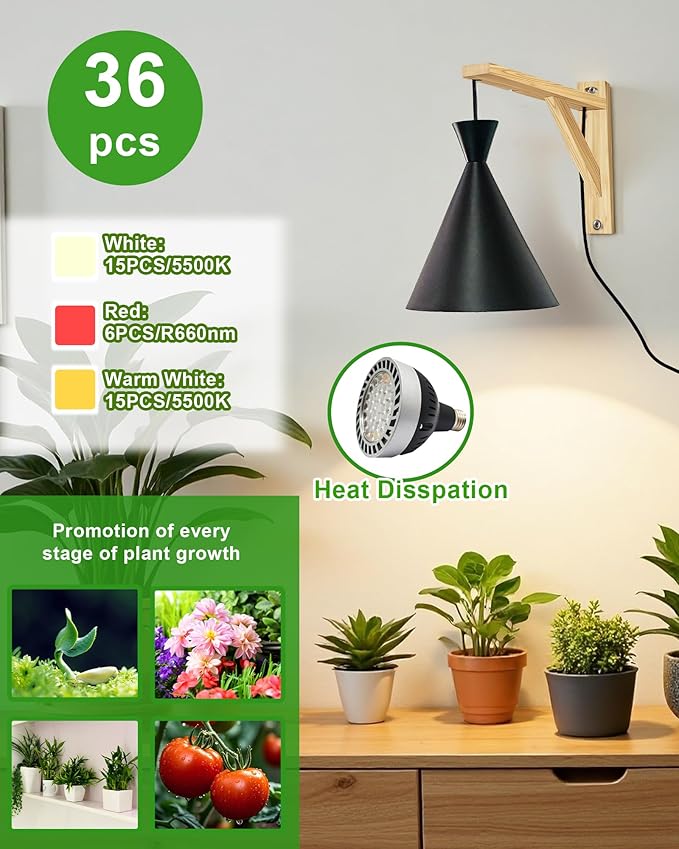 Arikashi Hanging Grow Light, LED Growing Light Full Spectrum for Indoor Plants，4/8/12H Timer, Height Adjustable Grow Lamp for Large Plants