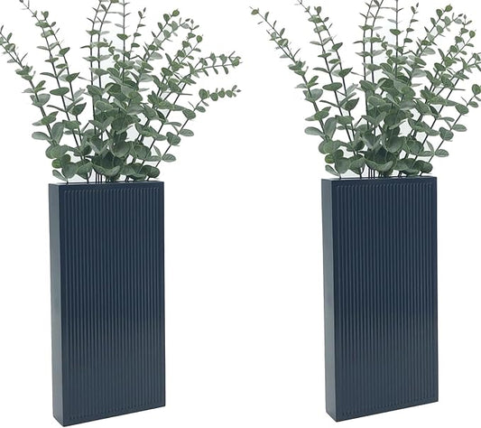 Wood Wall Planter Set of 2, Modern Wall Hanging Decor Pocket Planter for Greenery and Dried Flowers, Indoor Wood Hanging Vase (Blue)
