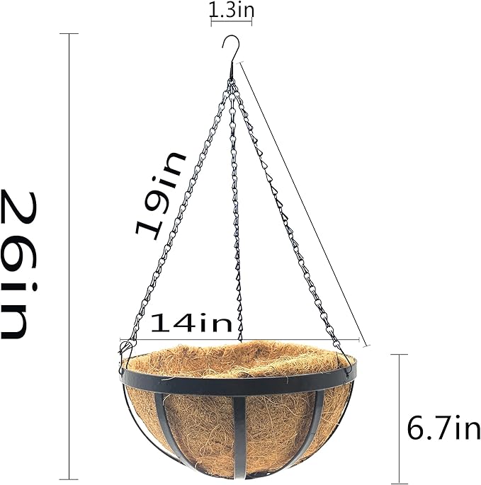 4pcs 14 inch Metal Hanging Baskets Round Wire Plant Stand with Coco Lining Cushion Decorative Planter Hanger Garden Indoor Outdoor Watering Hanging Basket （BT）