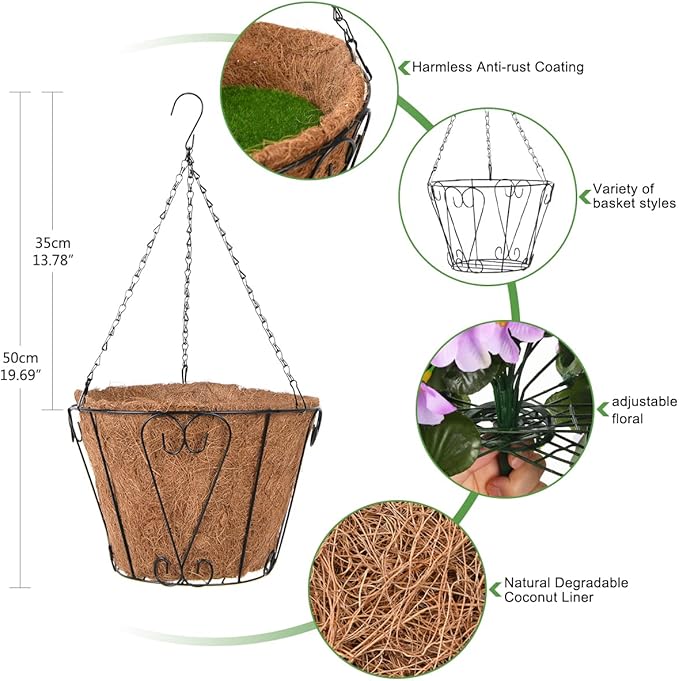 INQCMY Artificial Hanging Flowers with Basket for Outdoor Garden Spring Decoration,Faux Silk Begonia in Planter Look Real UV Resistant for Outside Home Porch Patio Balcony Yard Decor(Light Purple)