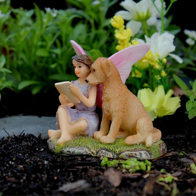 PRETMANNS Fairy Garden Fairies – Cute Accessories for Indoor or Outdoor Miniature Garden – Figurine Sofia with Puppy – 1 Item