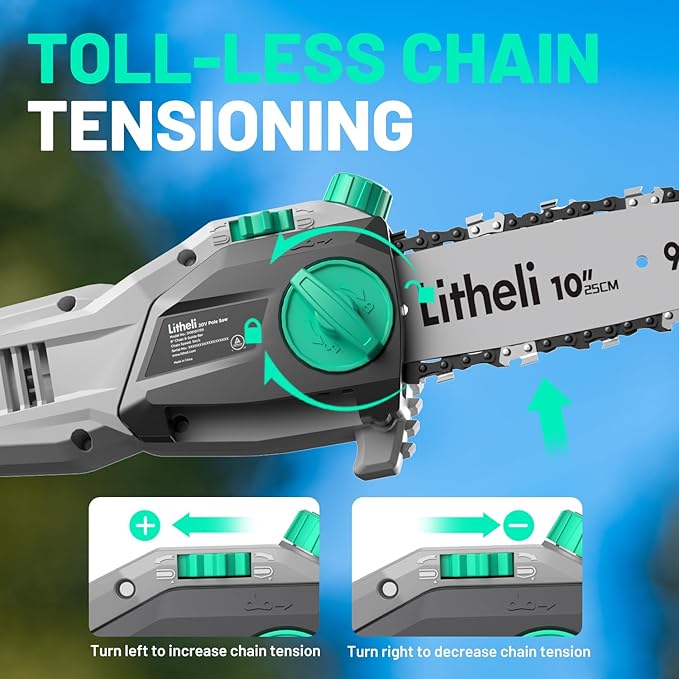 Litheli Pole Saw Battery Powered for Tree Trimming, 10'' Electric Cordless Pole Saw with 20V Battery for Tree Trimming, Battery&Charger Included, Pole Chainsaws for Branch Cutting, Trimming