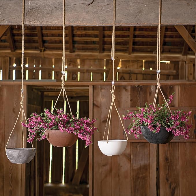 Root & Vessel Self Watering Hanging Planter for Indoor or Outdoor Plants, Unique Marbled Hanging Basket Made of Eco-Friendly Blend of Stone & Plastic, Gray, 10"