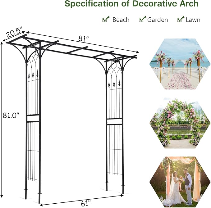 Safstar Metal Arch, 81-Inch Outdoor Garden Arbor for Various Climbing Plant Flower, Wedding Arch Backdrop Arch Stand for Wedding Garden Bridal Party Ceremony Decoration, Easy-to-Assemble, Black