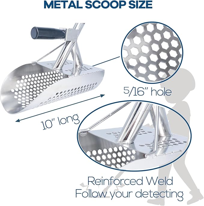 Sand Scoop for Metal Detecting, Heavy Duty Detector Scoop, Long Handle Stainless Steel Detecting Tool,Metal Shovel
