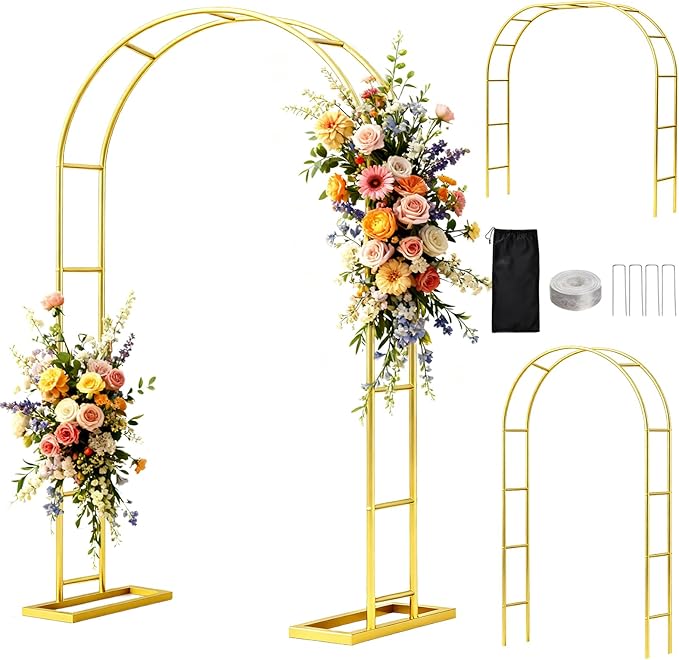 Wedding Arch 6.6FTx3.5FT, Garden trellis for climbing plants outdoor, Gold Metal Pergola Arbors for Flower Arch Archway, Assemble Freely 3 Sizes for Party Decoration,Garden Wide Arbor Trellis