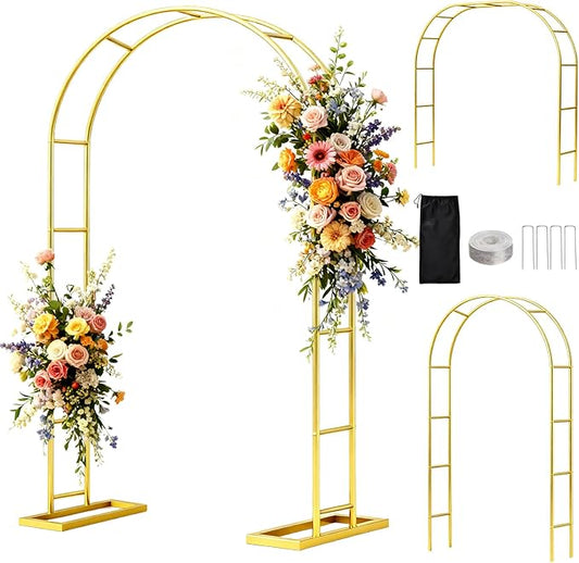 Wedding Arch 6.6FTx3.5FT, Garden trellis for climbing plants outdoor, Gold Metal Pergola Arbors for Flower Arch Archway, Assemble Freely 3 Sizes for Party Decoration,Garden Wide Arbor Trellis