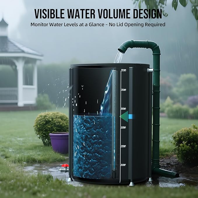 Collapsible Rain Barrel Water Collection System - 100 Gallon Portable Water Storage Tank,Foldable Rainwater Collect System Downspout, Water Catcher Container with Filter, Spigots＆Overflow Kit,Black