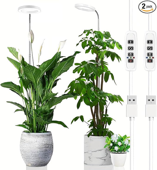 Grow Light for Indoor Plants, 6.3" Full Spectrum LED Plant Grow Light, 11.8-63in Height Adjustable Growing Lamp with Auto Timer 3H/9H/12H, 10 Dimmable Levels (White 2 Pack)