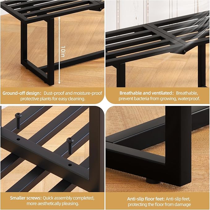 2 Pack Metal Plant Stand Indoor, Outdoor Iron Plant Shelf, Heavy Duty Slatted Display Shelf for Patio Balcony Garden Living Room Load Bearing 330 LB 26" L x 10.4" H x 8.6" W 1 Tier Black