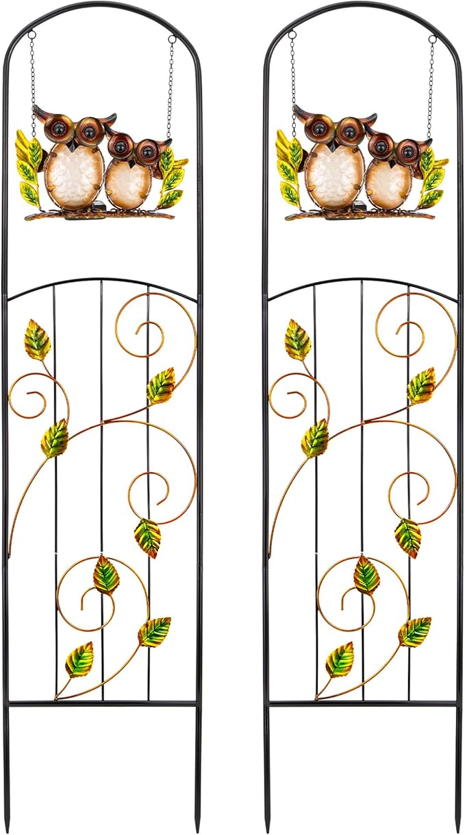 Solar-Powered Iron Plant Trellis with Lights,Voumsil Outdoor Garden Climbing Plant Support, Weatherproof Metal Stake for Vine Roses, Decorative Solar Lighting for Patio, Yard (Metallic Color 2 PCS)