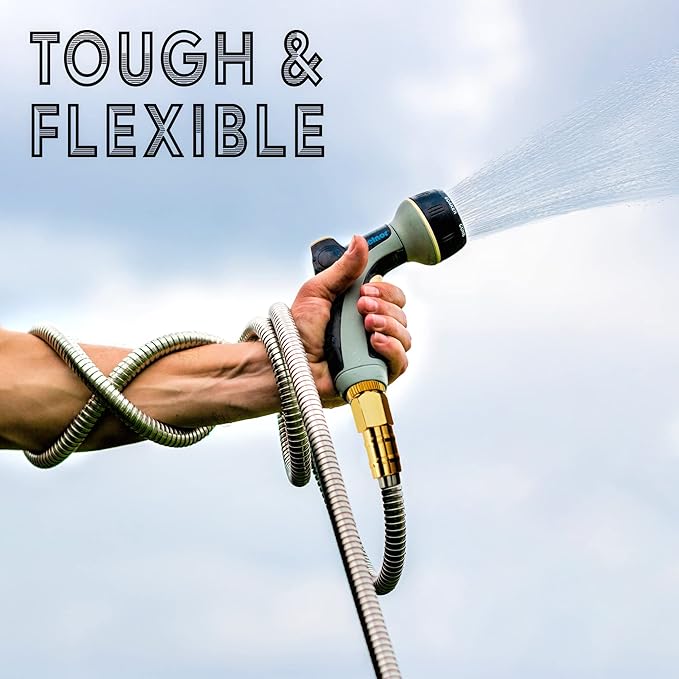 Tardigrade Metal Garden Hose 50 FT, Heavy Duty 304 Stainless Steel Water Hoses, Unmatched Durability, Flexible, No Kink & Tangle, Lightweight, Pet & Rust Proof for Outdoor Lawn Yard