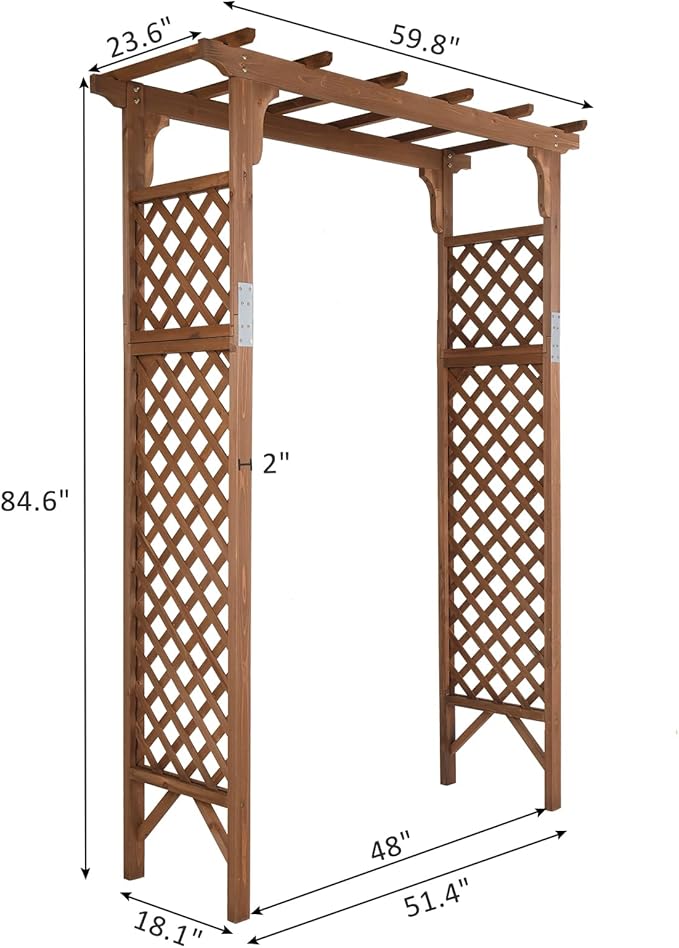 Outvita 7 Ft Wooden Garden Arbor Arch, Fir Wood Arbour Archway, Decorative Stand Trellis for Wedding Ceremony Decoration Plant Climbing Rose Vines Lawn Courtyard Dark Brown