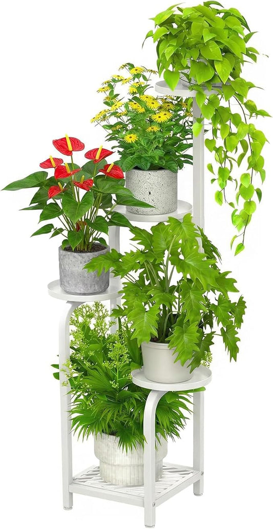 TOSKING 5 Tier Tall Plant Stand Indoor Outdoor, Heavy Duty Corner Shelf for Plants & Decor, Space Saving 3.9FT Metal Flower Pot Stand for Balcony, Garden, Living Room, Patio (White, 47in)