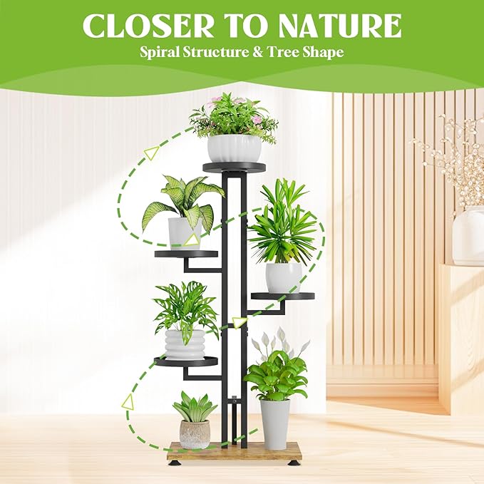 iDavosic.ly 4 Tier Plant Stand Indoor Outdoor, Tiered Corner Multiple Flower Pot Holder Shelf, Metal 34 Inch Tall Display Rack for Patio Porch Living Room Garden Balcony Bedroom, Black