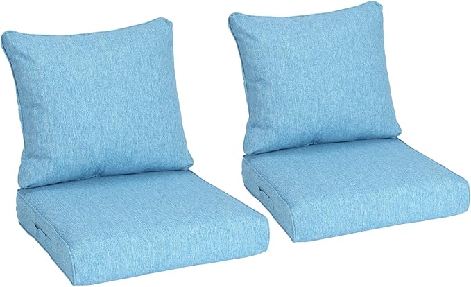 Aoodor 24" x 24" Patio Deep Seat Cushion Set, Water Resistant & Fade Resistant Outdoor Furniture Cushions with Adjustable Straps for Patio, Deck, Garden, Set of 2, Lake Blue