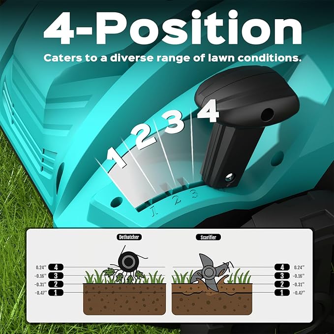 13-Inch 2-in-1 Electric Dethatcher & Scarifier, 12 Amp Lawn Tool with 8 Gal Collection Bag, Adjustable Depth, Powerful Motor for Healthier Grass