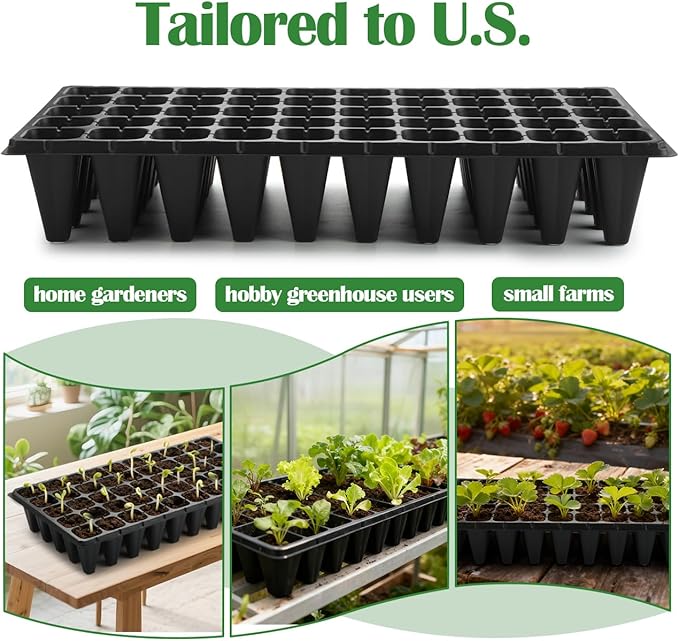 50-Pack Extra-Deep 50 Cell Seed Starter Trays, 3.55" Cone-Shaped Plug Trays for 1020 Flats, Heavy-Duty Plastic Germination Trays for Greenhouse, Garden & Urban Farming