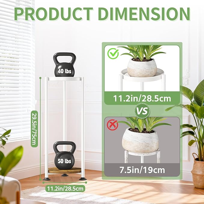 KMOTASUO 2 Tier Plant Stands Indoor, 30 Inch Tall Metal Corner Plant Stand, Modern Flower Shelf Pot Holder Planter Display Rack for Living Room Balcony Patio Garden(White)