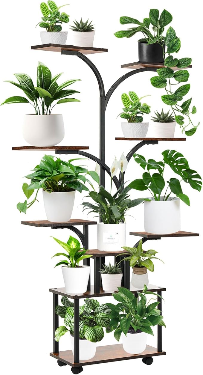 Plant Stand with Grow Light, Plant Shelf with Grow Light, 8-Tiered Metal Plsnt Shelf with Full-Spectrum Grow Lights and 4 Wheels for Multiple Indoor Plants