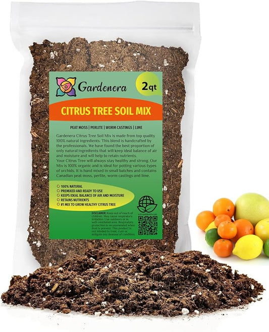 GARDENERA Citrus Tree Potting Soil Mix, Special Blend for Indoor Oranges, Lemons, Limes and More - (2 Quart Bag)