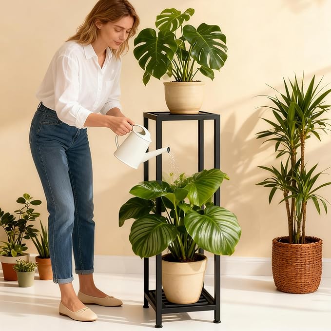 Plant Stand Indoor Outdoor, 41'' Tall Wrought Iron Plant Stands, 2 Tier Heavy Duty Metal Pedestal Stand Decorative Flower Stand for Patio Garden Deck Living Room