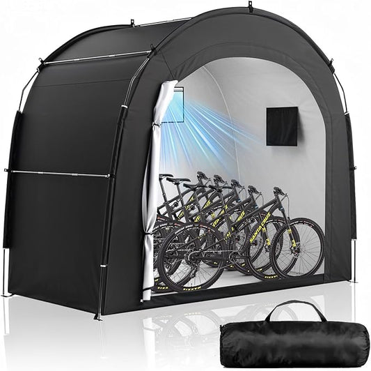 Housolution Bike Storage Tent Shed for 5 Bikes, Outdoor Portable 210D Oxford Thick PU4000 Waterproof Bike Cover with Ventilated Window, Bike Tent Fit for Bicycle, Lawn Mower, Garden Tools
